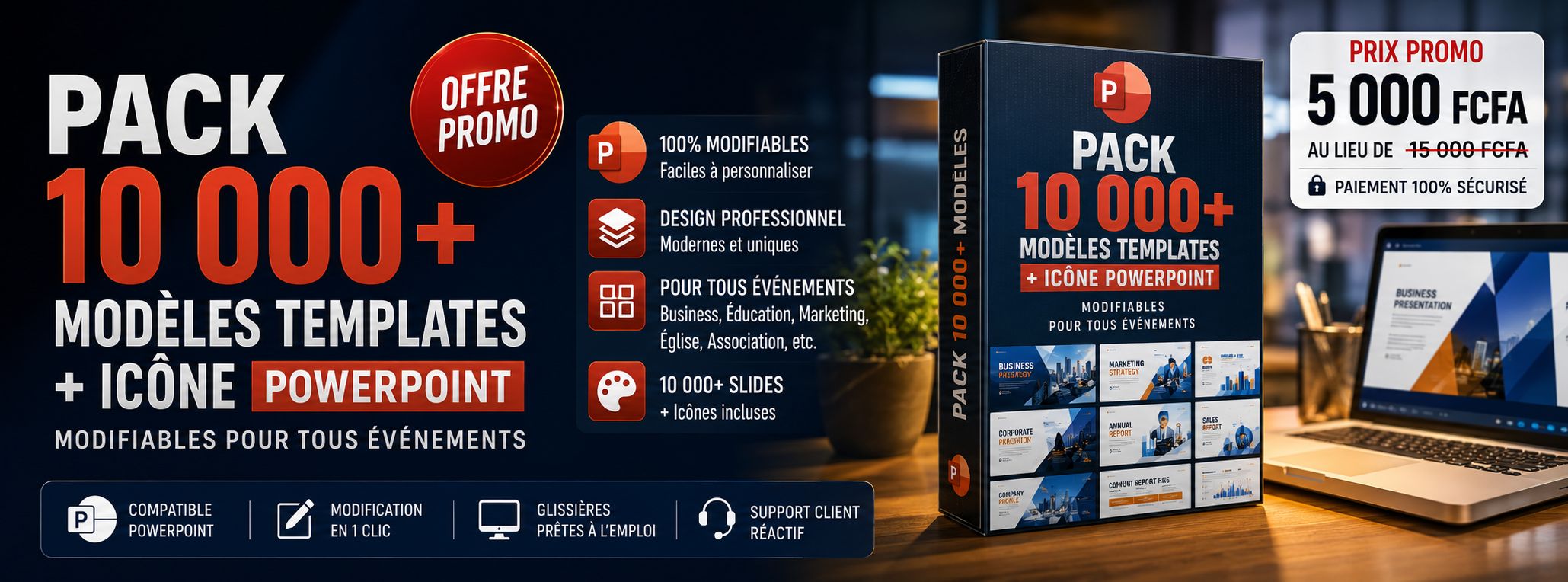 Pack 10 000 MODÈLES TEMPLATES + ICÔNE PowerPoint Modifiables pour Tous Événements (Offre promo) 🚨