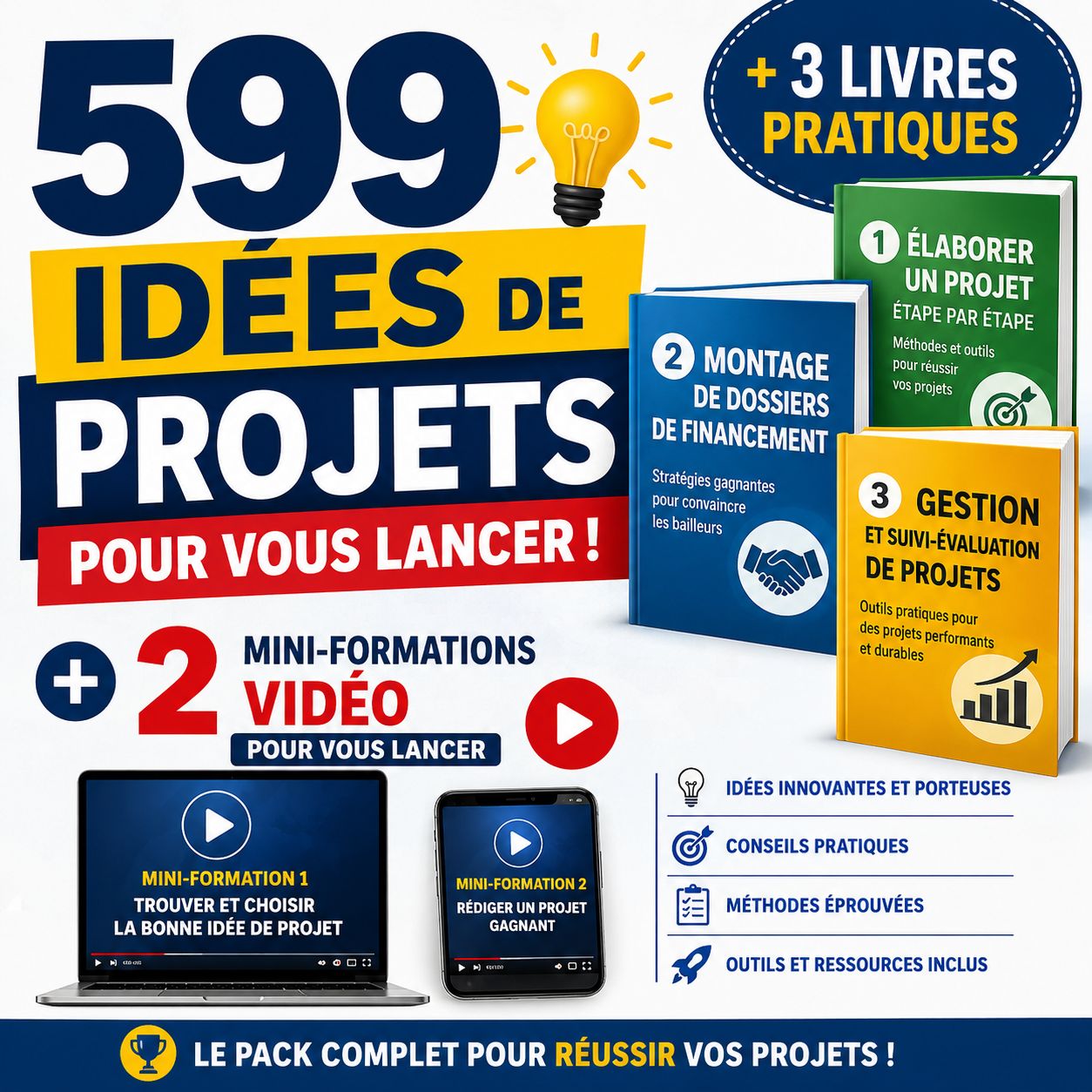 🚀 599 idées de projets + 3 livres pratiques et 2 mini-formations vidéo pour vous lancer