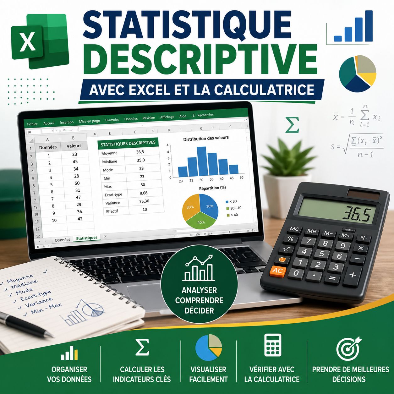 Statistique descriptive avec Excel et la calculatrice