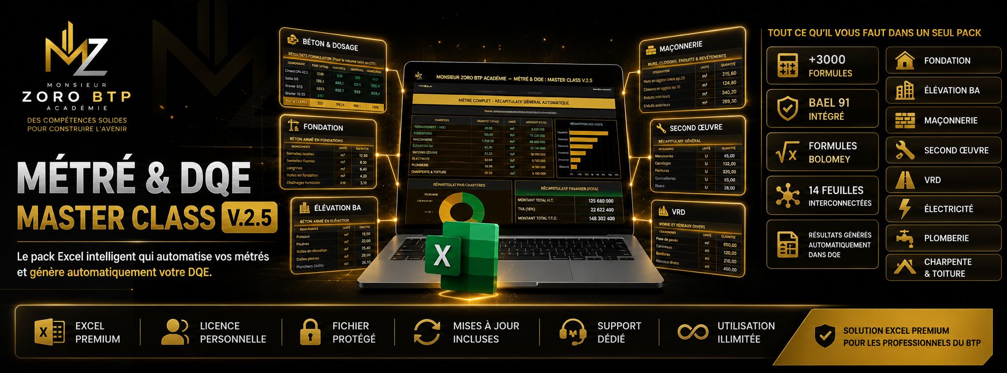 MÉTRÉ & DQE : Master Class V.2.5 — L'outil Excel complet pour chiffrer votre projet de A à Z