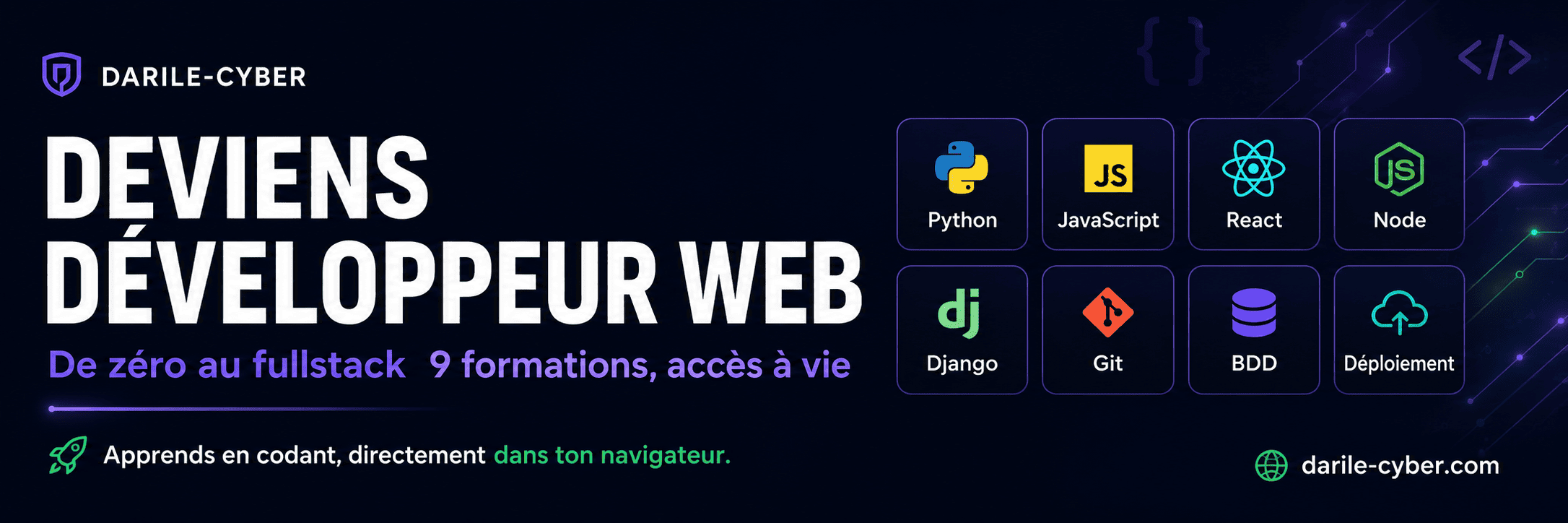 Deviens Développeur Web de Zéro au Fullstack (9 formations, accès à vie)