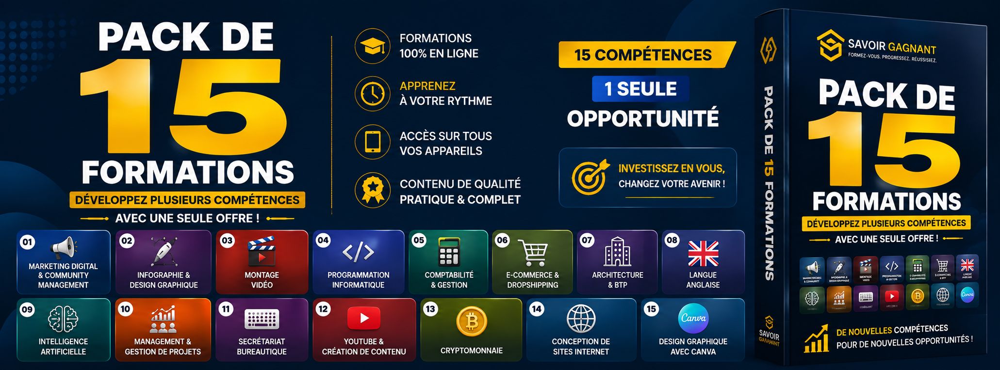 Maîtrisez 15 Compétences Clés avec Notre Pack Formations Économique
