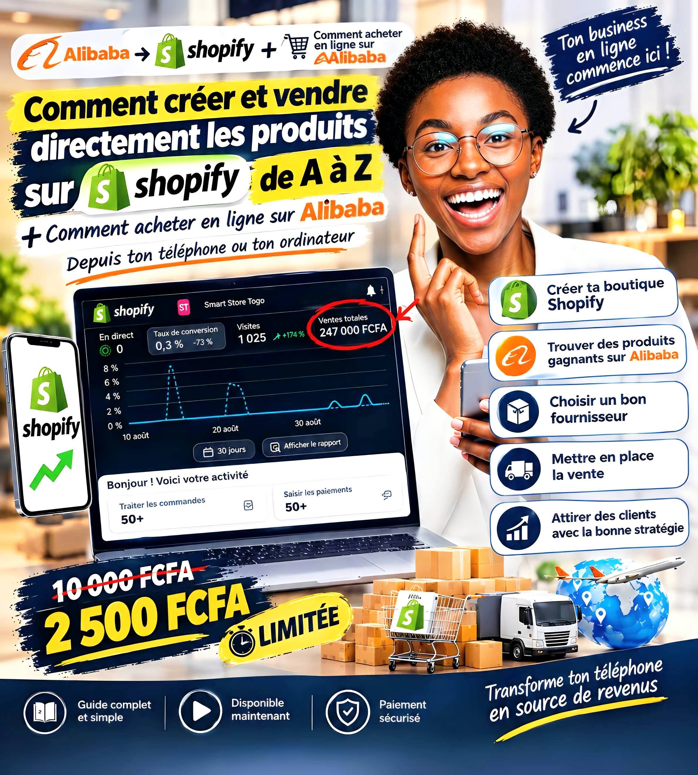 Lance ton e‑commerce: Deviens expert Shopify & Alibaba en 1 semaine