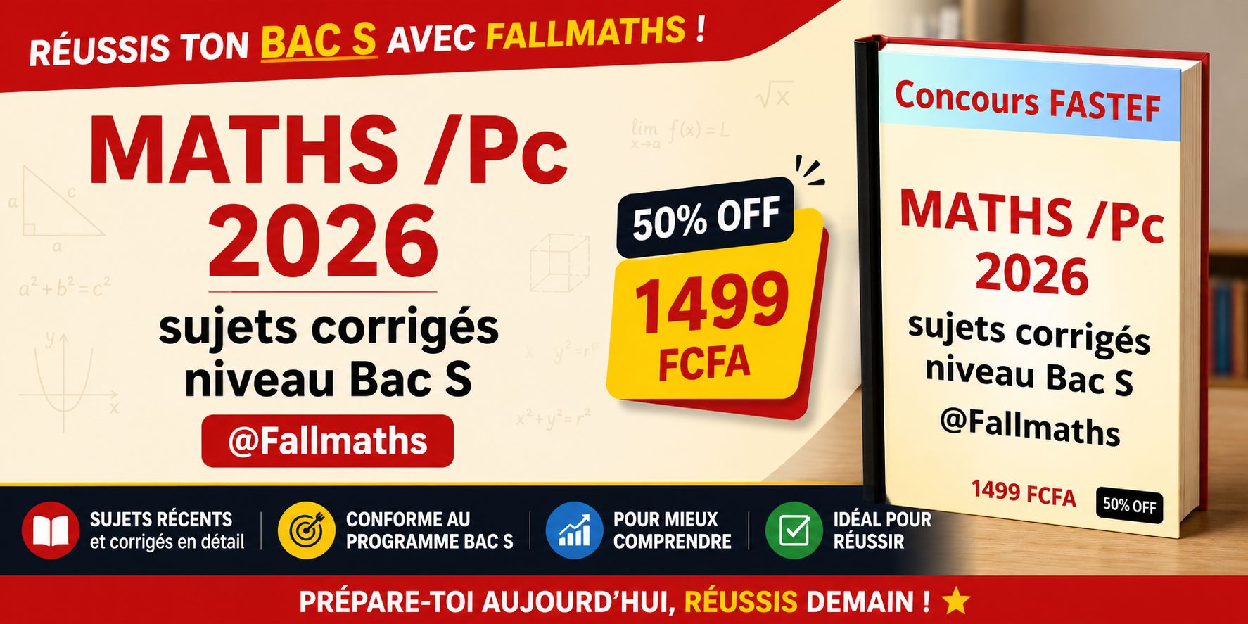 Concours Fastef Sujets corrigés de maths 2024 et 2025