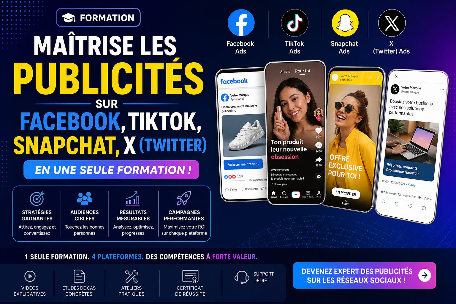 🚀 MAÎTRISE LES PUBLICITÉS SUR FACEBOOK, TIKTOK, SNAPCHAT, X (TWITTER) EN UNE SEULE FORMATION !