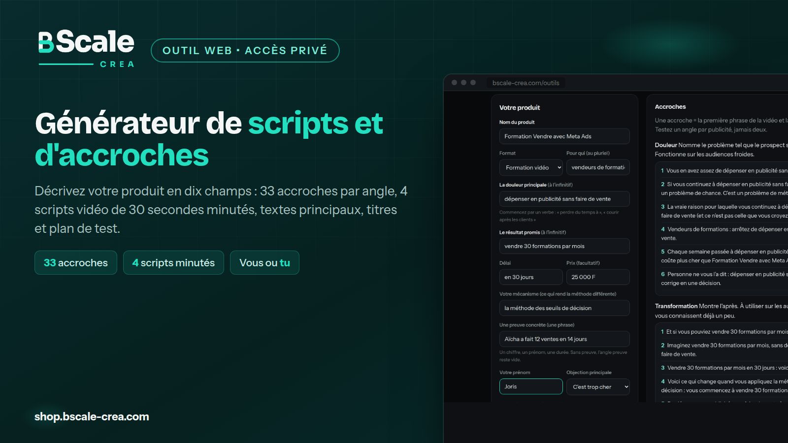 Outil : Générateur de scripts et d'accroches pub