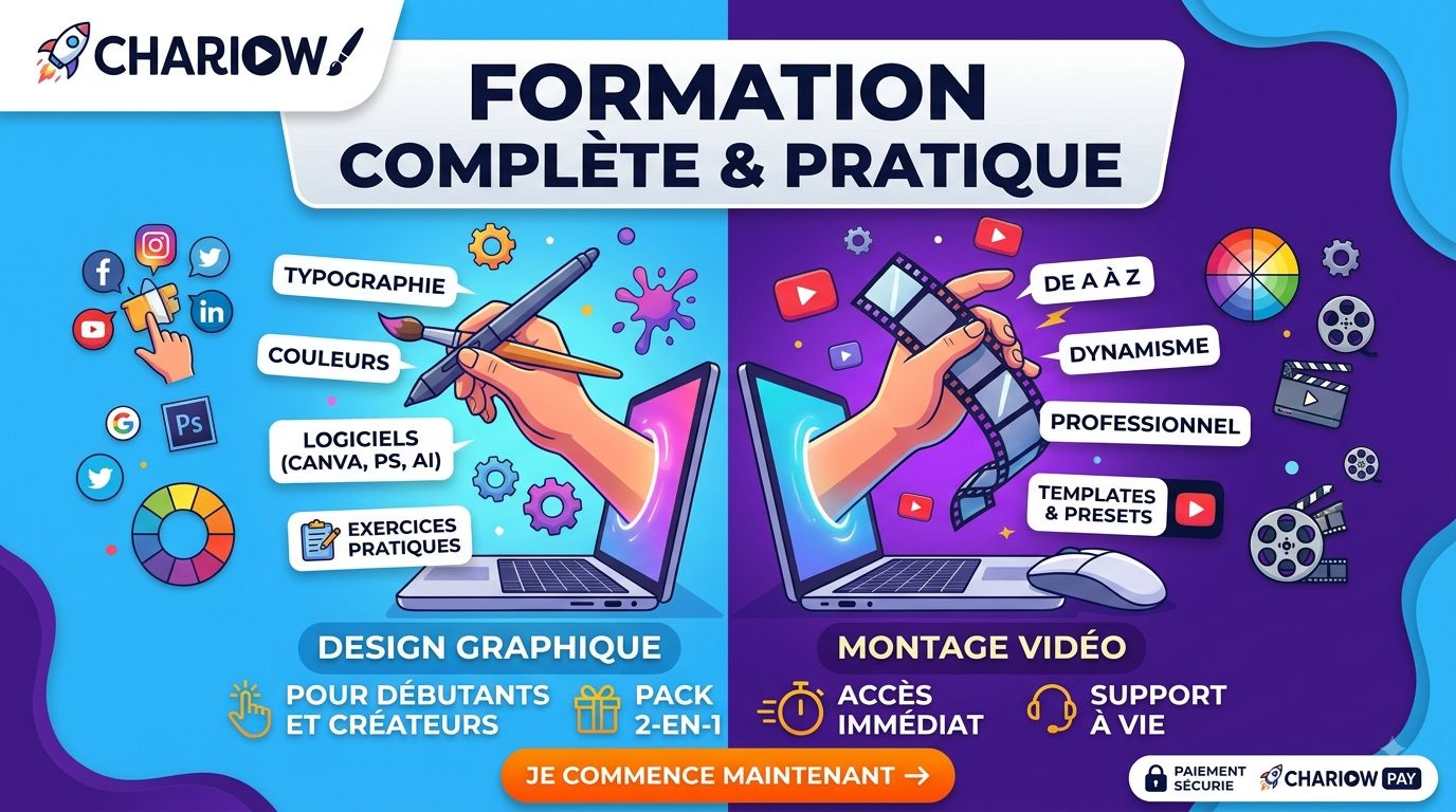 🎨Pack Graphique + Vidéo : Templates Prêts & Cours Complet pour Designers Pro