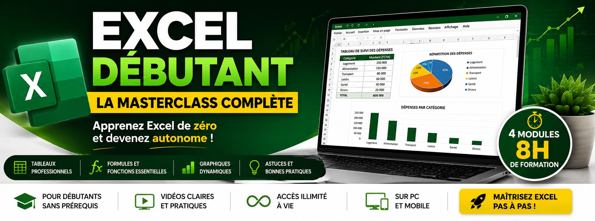 Excel Débutant : La Masterclass Complète | Formation Excel en Ligne (Durée : 08 Heures)