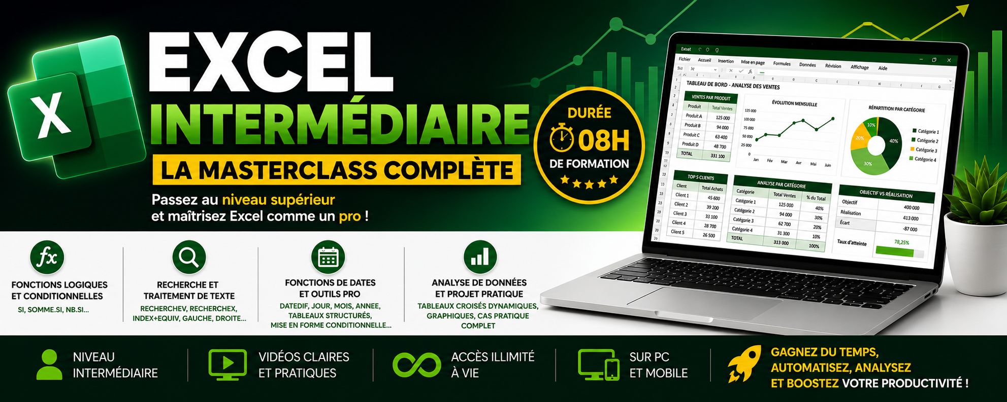 Excel Intermédiaire : La Masterclass Complète | Formation Excel en Ligne (Durée : 08 Heures)
