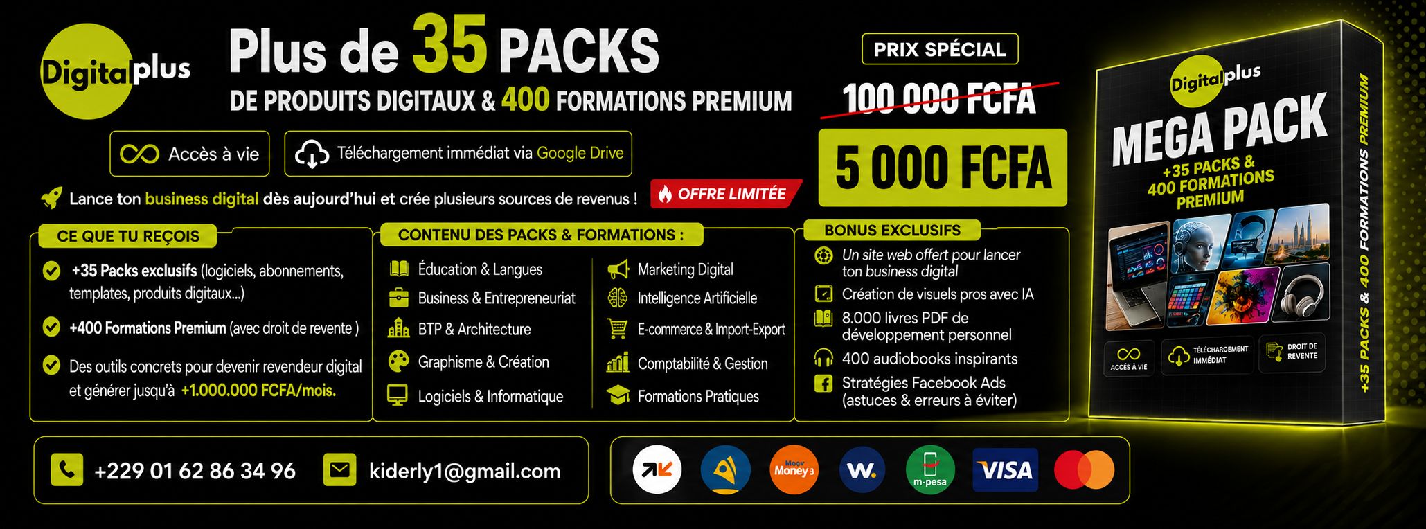 +35 PACKS DE PRODUITS DIGITAUX & +400 FORMATION PREMIUM