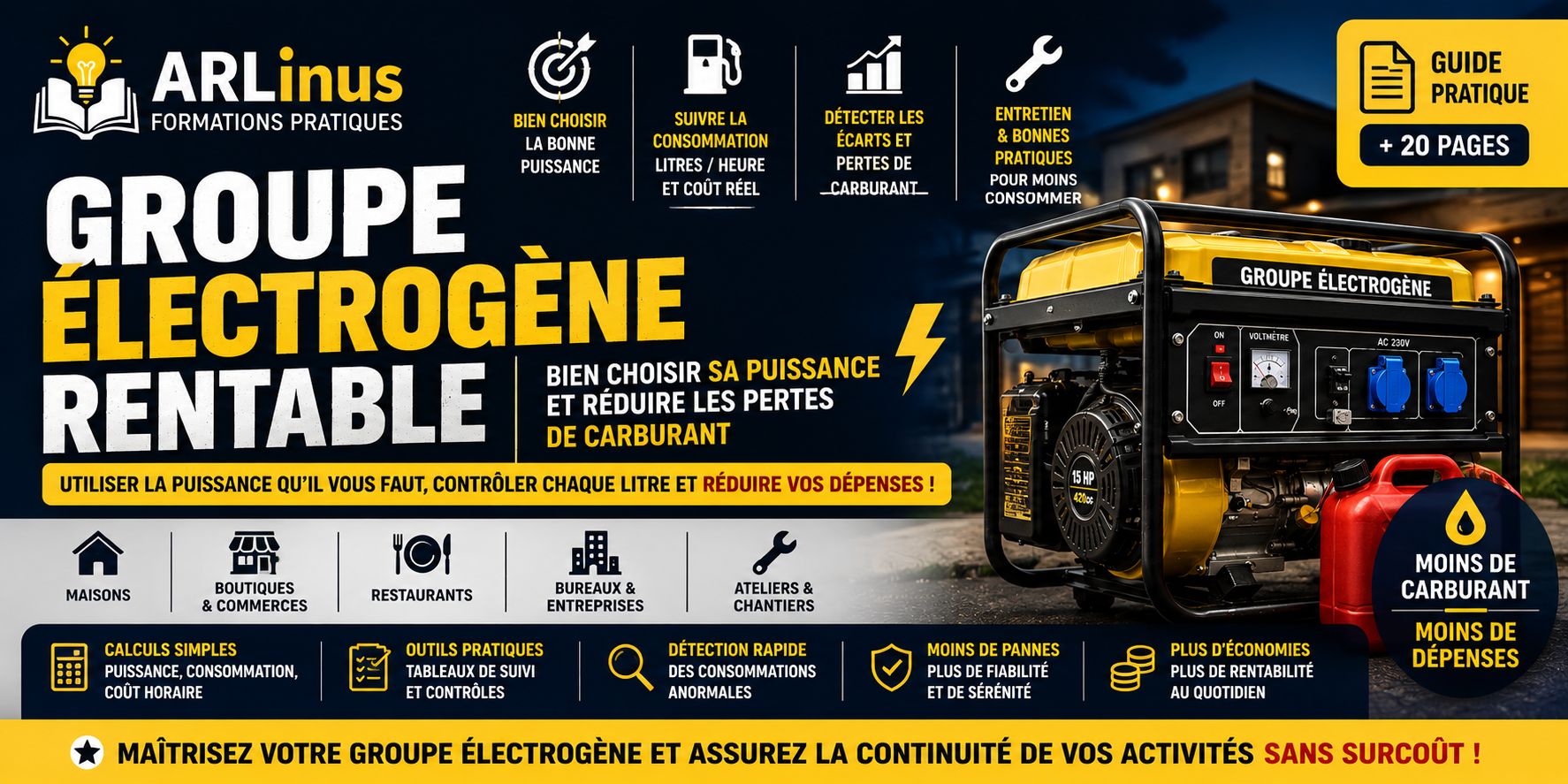 Groupe électrogène rentable — Bien choisir sa puissance et réduire les pertes de carburant