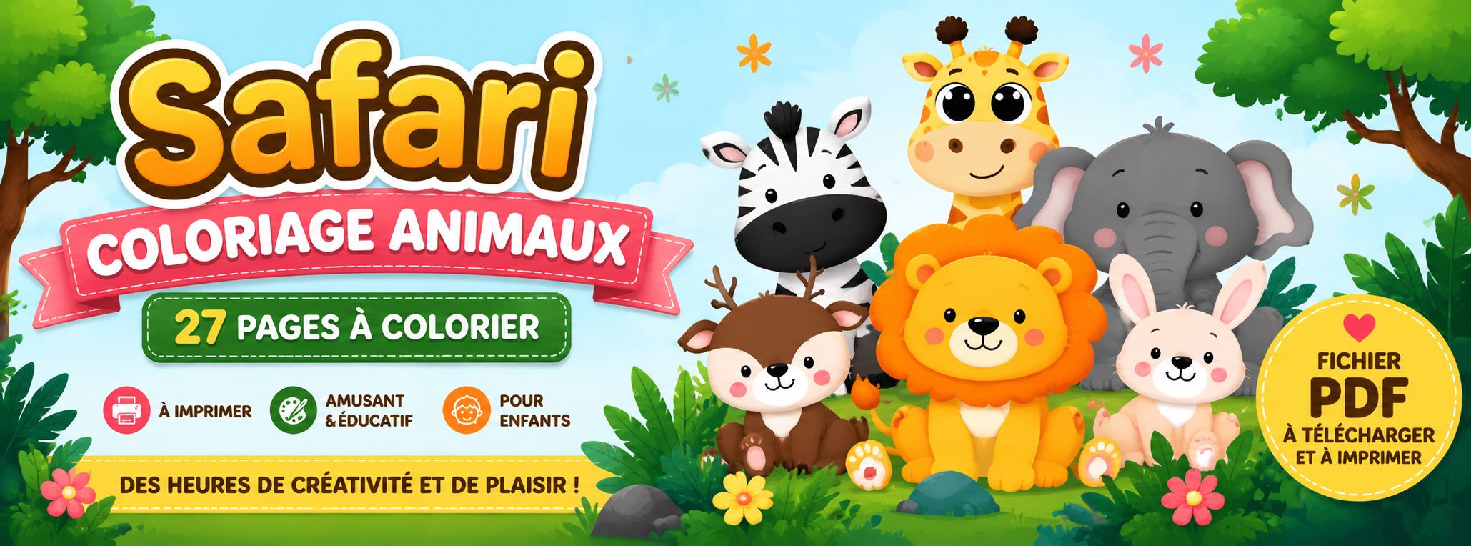 Livre de coloriage Safari à imprimer – 27 pages
