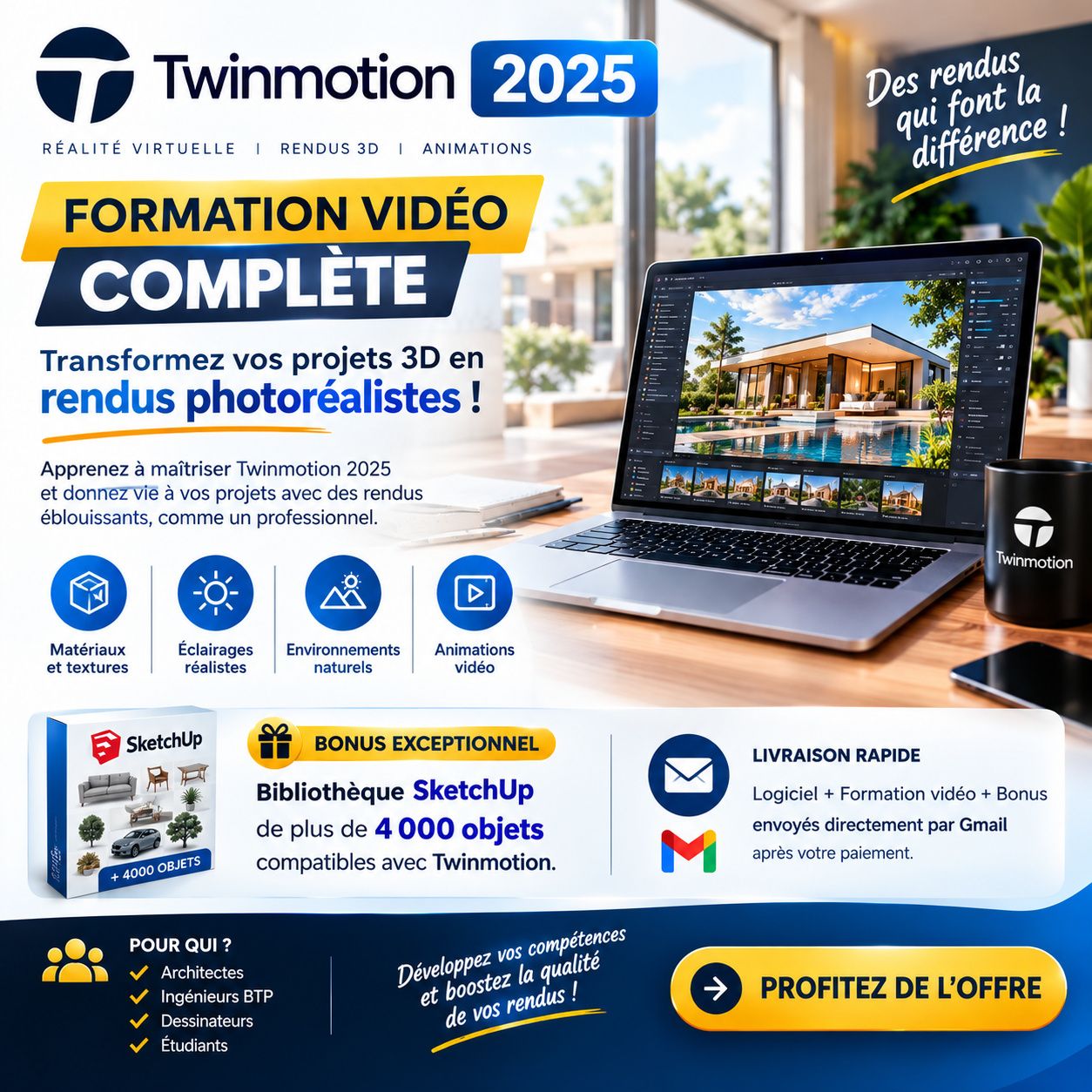 FORMATION VIDÉO COMPLÈTE TWINMOTION 2025