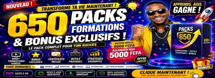 650 Packs et formations avec 3 bonus