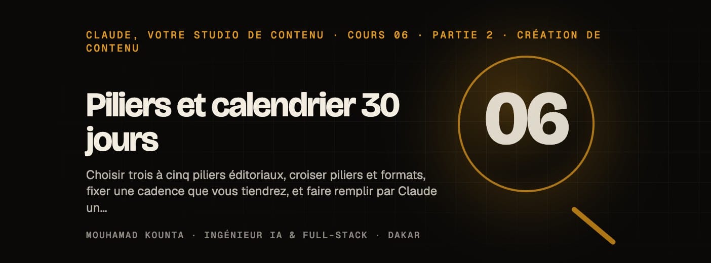Cours 06 · Piliers et calendrier 30 jours