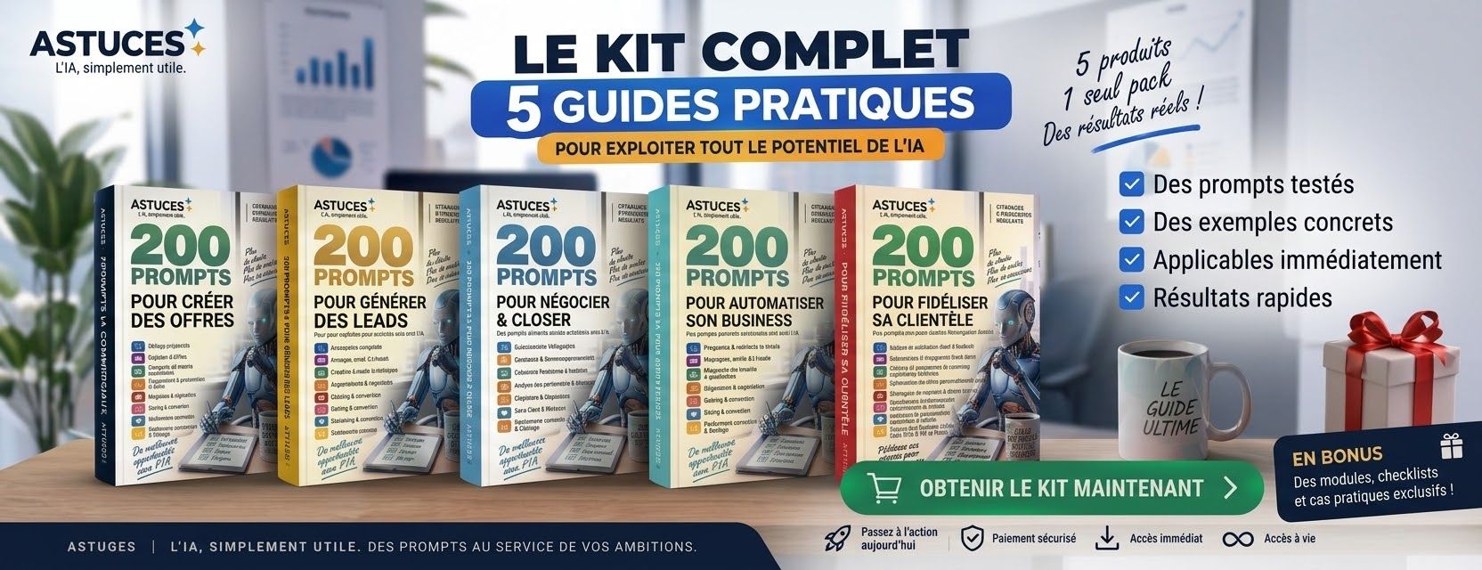 KIT COMPLET - 1000 PROMPTS IA POUR BOOSTER VOTRE BUSINESS (KIT2)