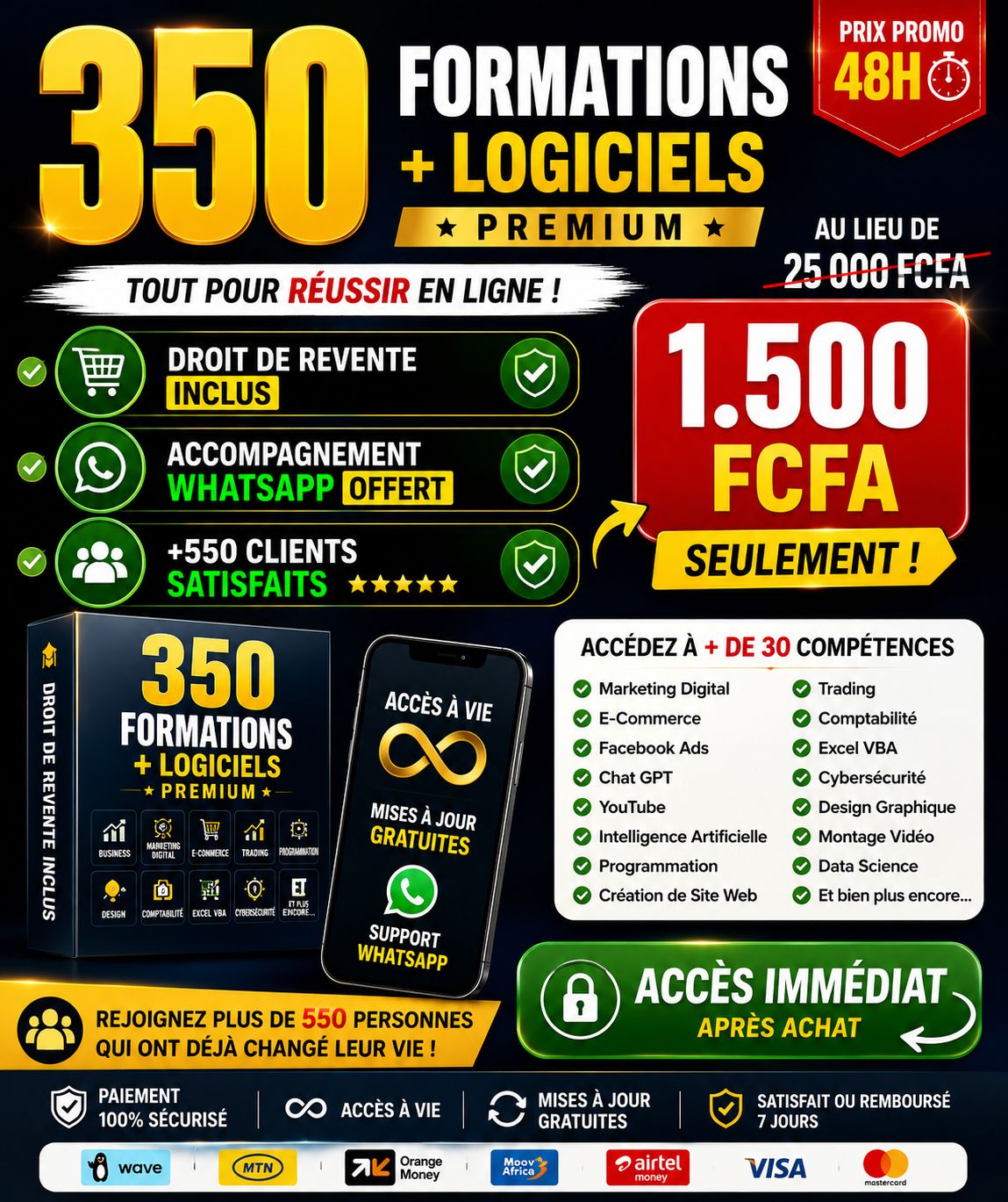 PACK 52 FORMATIONS AVEC DROIT DE REVENTE + ACCOMPAGNEMENT WHATSAPP