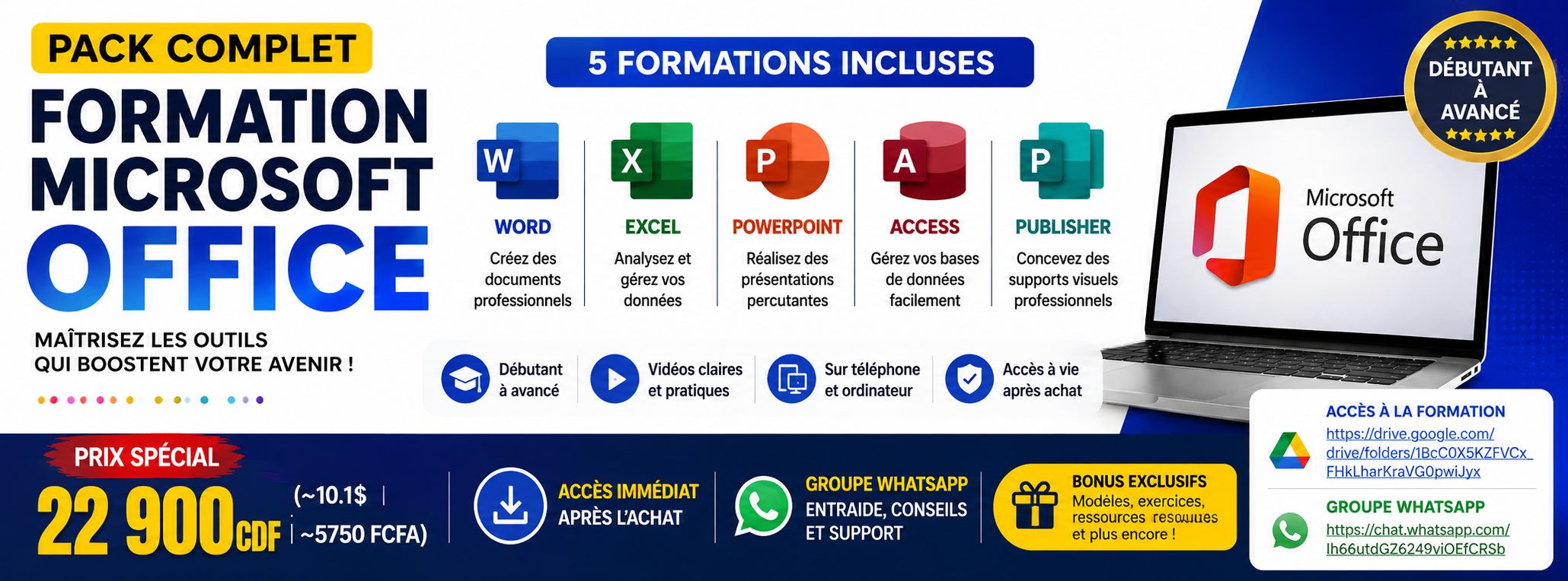 Pack Complet Formation Microsoft Office (Word, Excel, PowerPoint, Publisher, Access)
