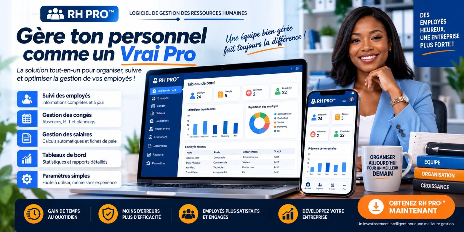Gérer votre service RH sans stress avec le tableau de bord Excel RH et gagner du temps.