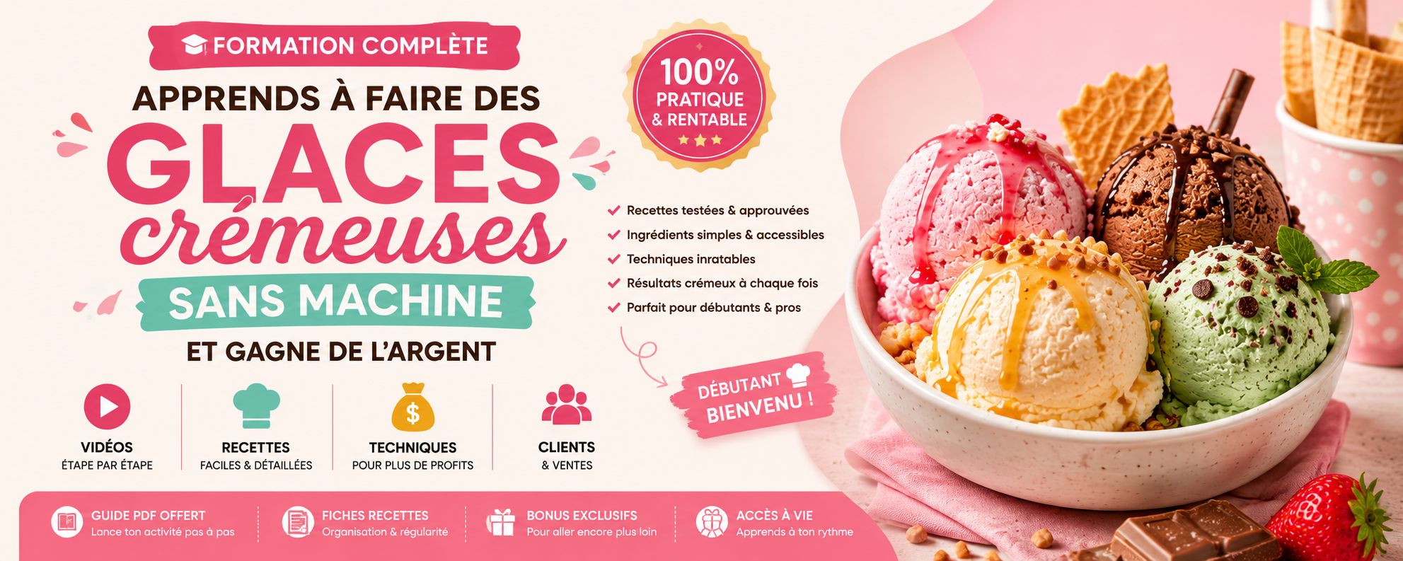 🛑FORMATION COMPLÈTE : Apprends à faire des glaces crémeuses sans machine et gagne de l'argent 🍧🍨