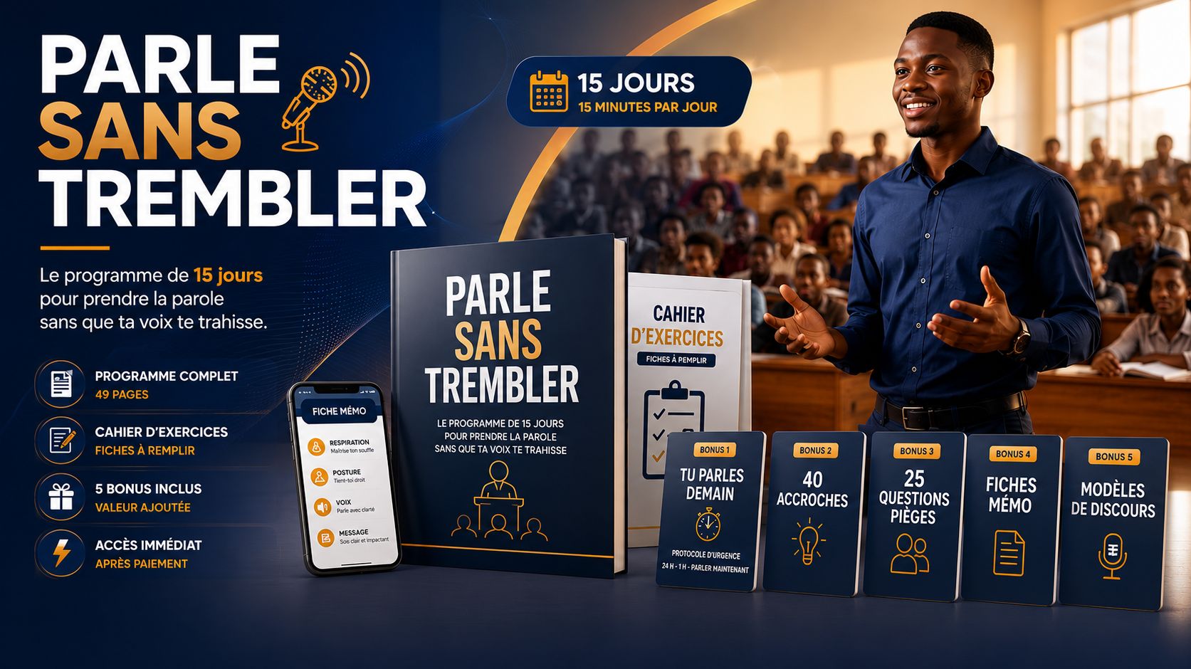 PARLE SANS TREMBLER: Le programme de 15 jours pour prendre la parole sans que ta voix te trahisse