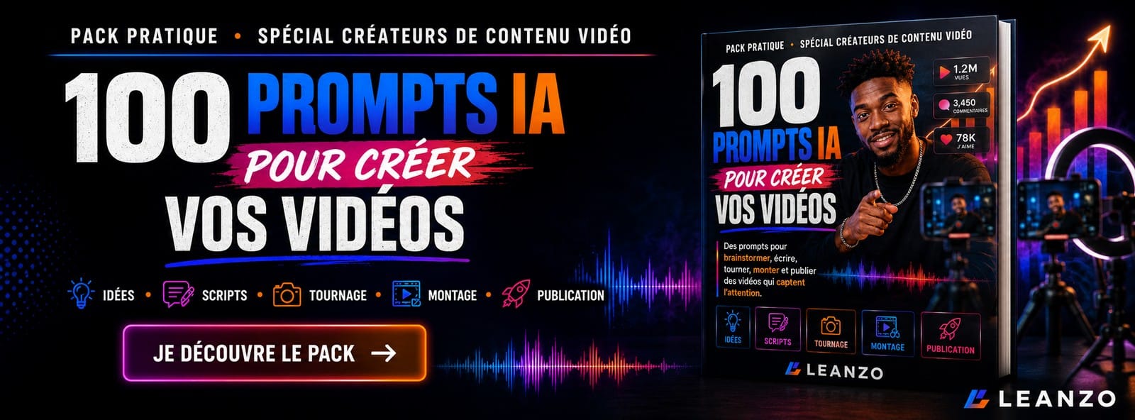 100 prompts IA pour créer vos vidéos — Pack pratique pour créateurs de contenu