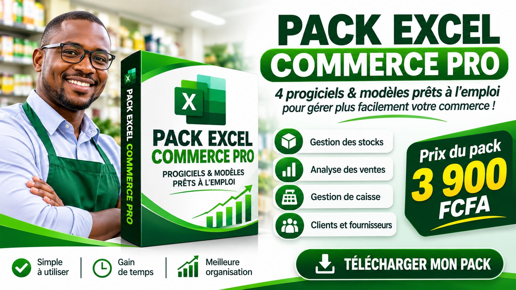 PACK EXCEL DE GESTION COMMERCIALE : STOCKS, VENTES, CAISSE & FACTURATION