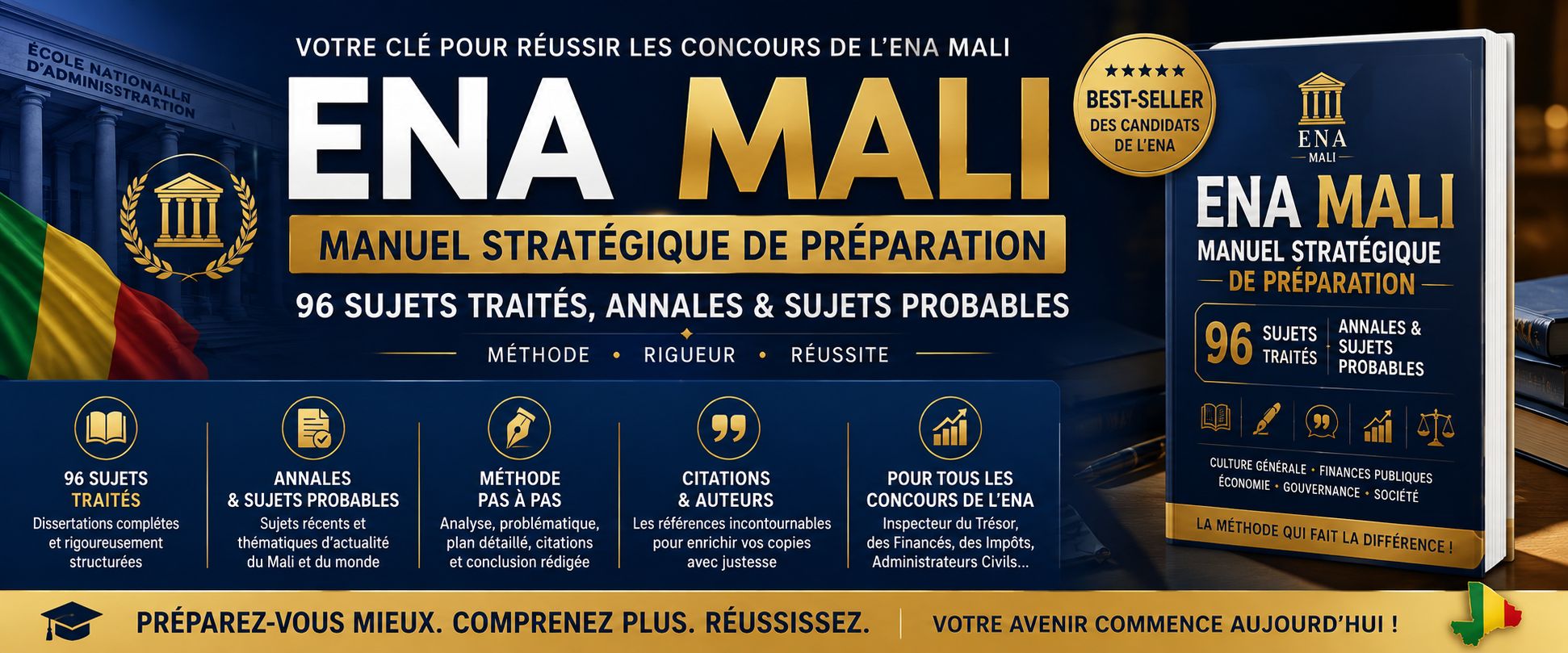 ENA Mali — Manuel Stratégique de Préparation : 96 Sujets Traités, Annales & Sujets Probables