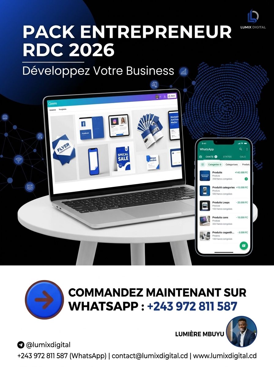 PACK ENTREPRENEUR RDC 2026 – Templates Canva & Kit Vente WhatsApp