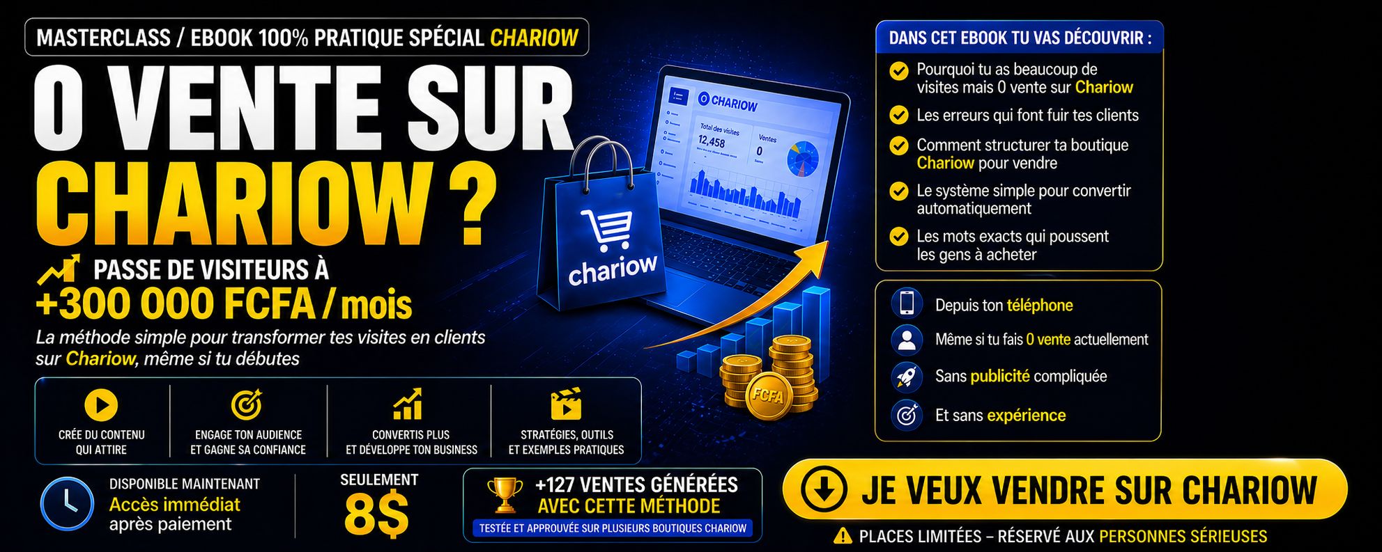 Transforme tes visites en argent sur Chariow (même si tu pars de 0)