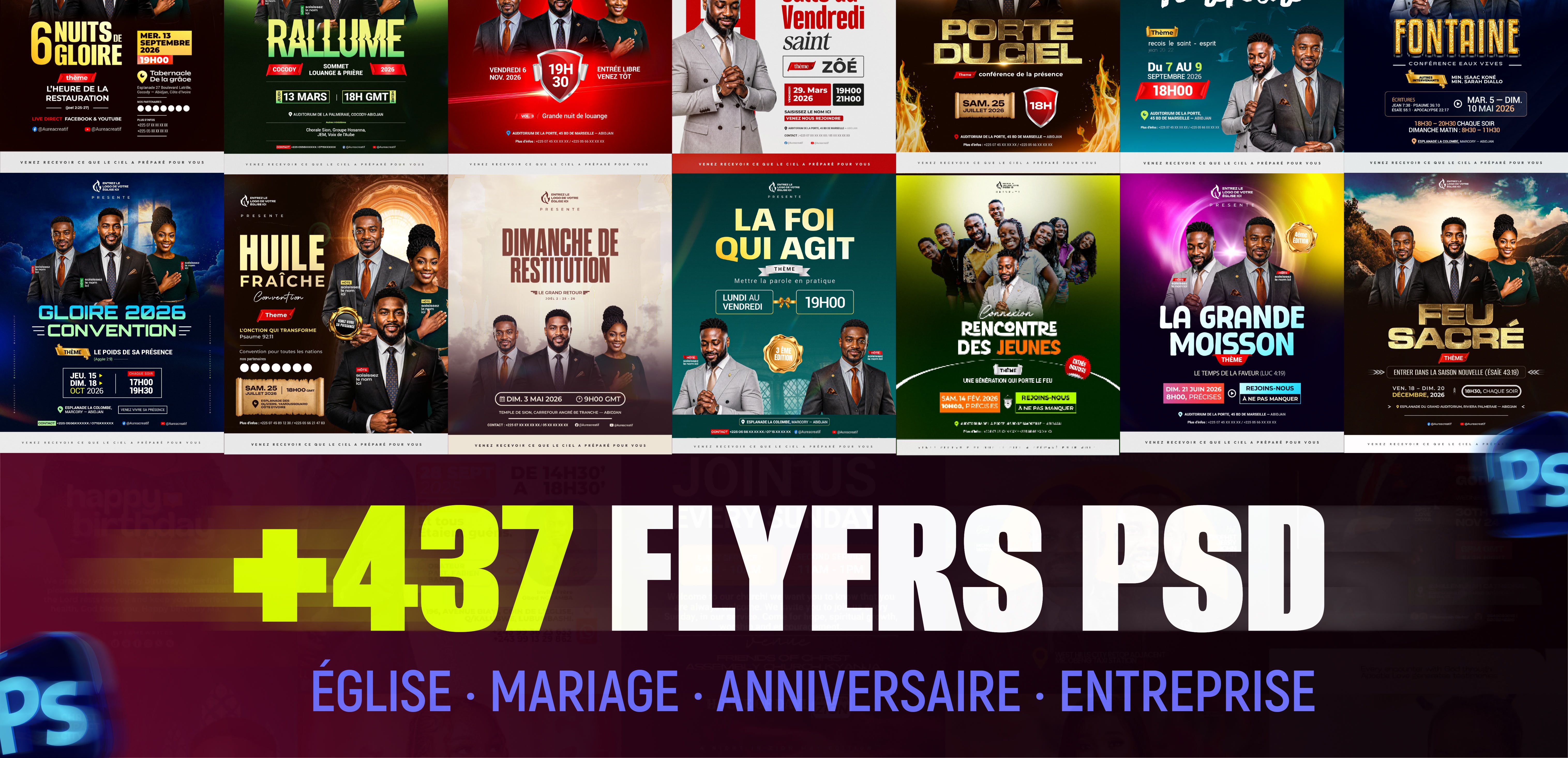 Plus de ( +400 templates ) Photoshop: Église, Mariage, Anniversaire