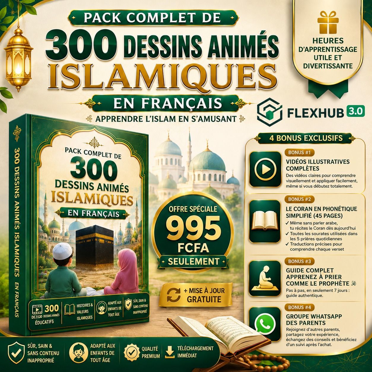 Pack Complet de 300 Dessins Animés Islamiques en Français-Education et Divertissements pour Enfants.