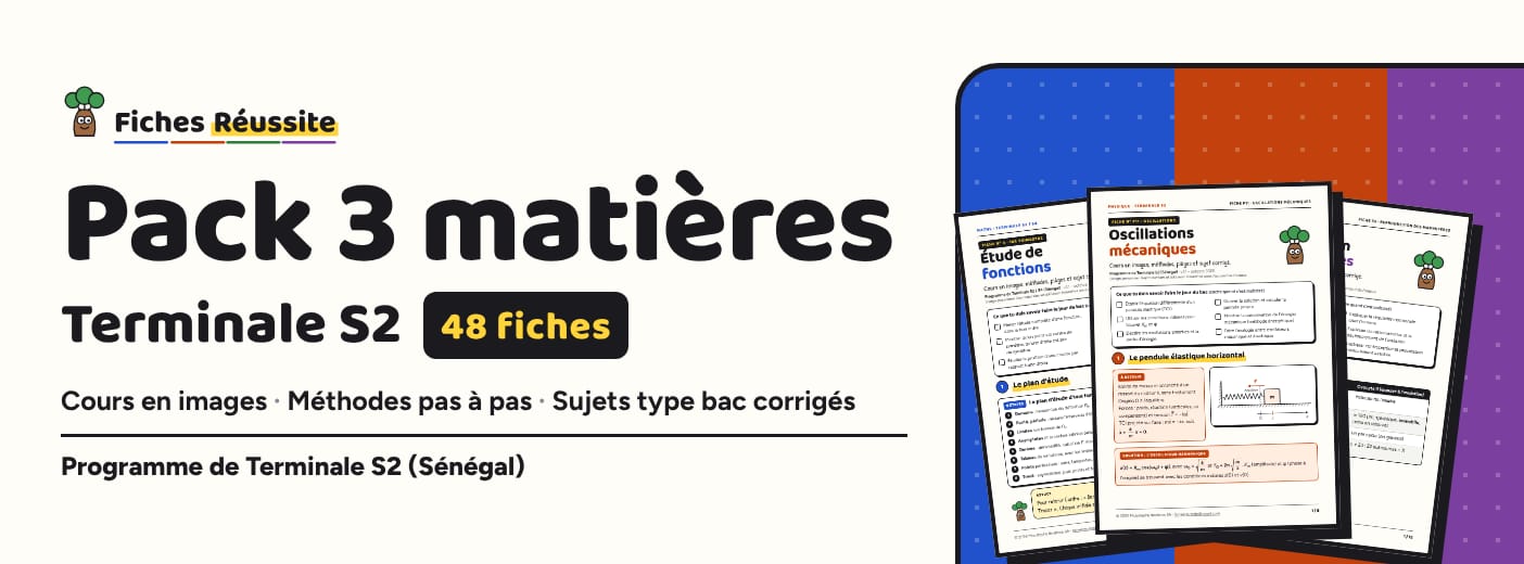 Pack 3 matières Terminale S2 – Maths, PC, SVT (48 fiches, PDF)