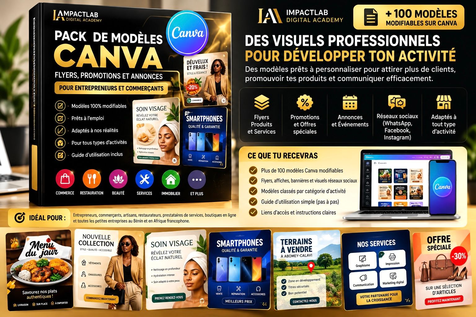 30 modèles de visuels modifiables pour entrepreneurs (posts, promos, statuts)