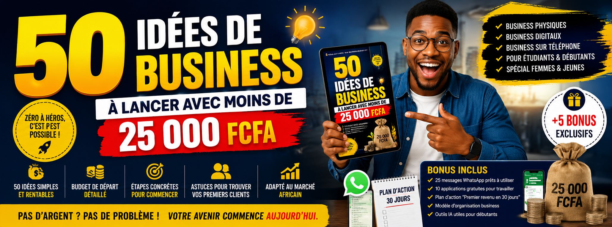 50 Idées de Business à Lancer en Moins de 25 000 FCFA: Guide Rapide pour Entrepreneurs