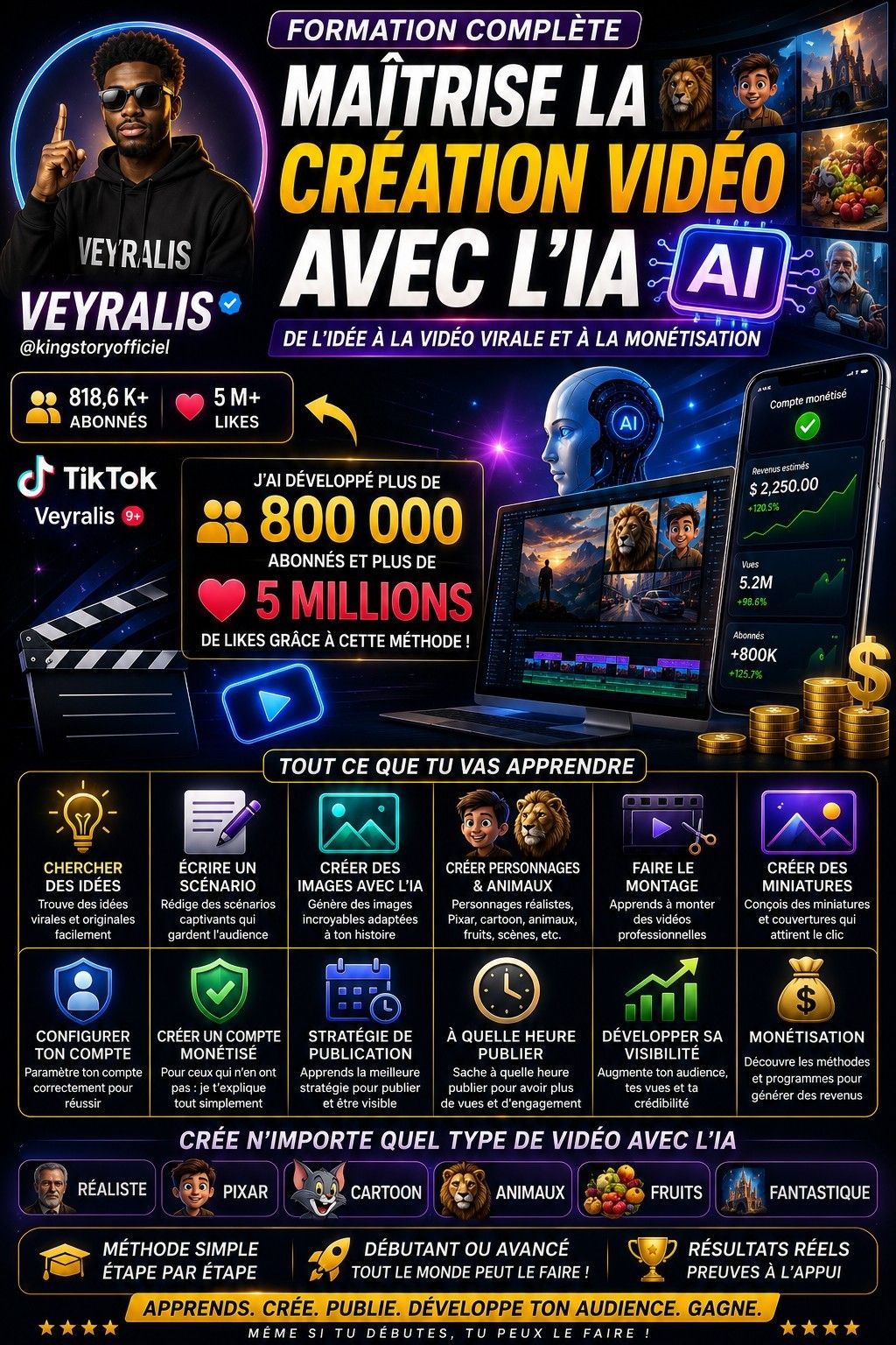 🚀 FORMATION COMPLÈTE CRÉE DES VIDÉOS AVEC L'IA De l'idée à la vidéo virale et à la monétisation