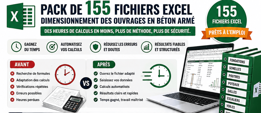 Pack 155 fichiers Excel - Dimensionnement Béton Armé