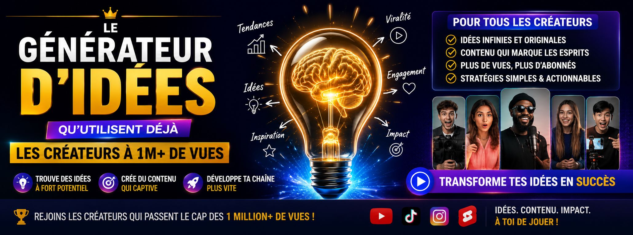 Le générateur d'idées qu'ils utilisent déjà les créateurs à 1M+ de vues