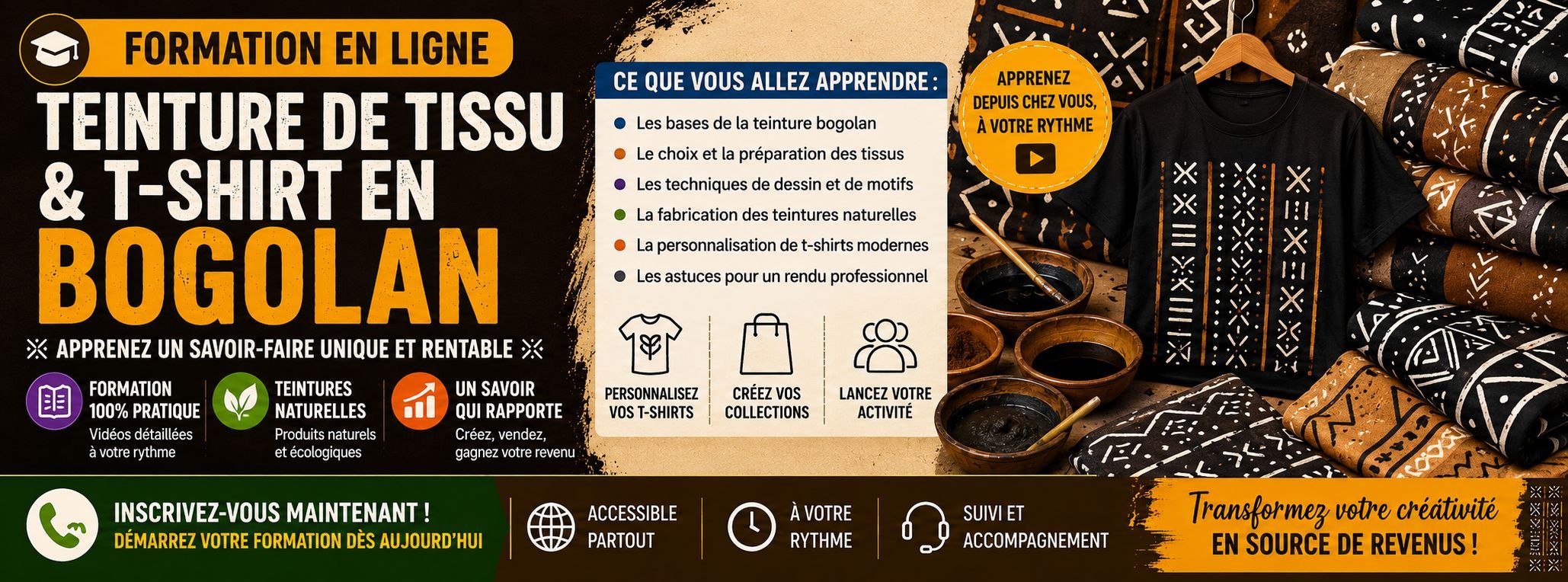 Formation en ligne en tissu et T shirt bogolan