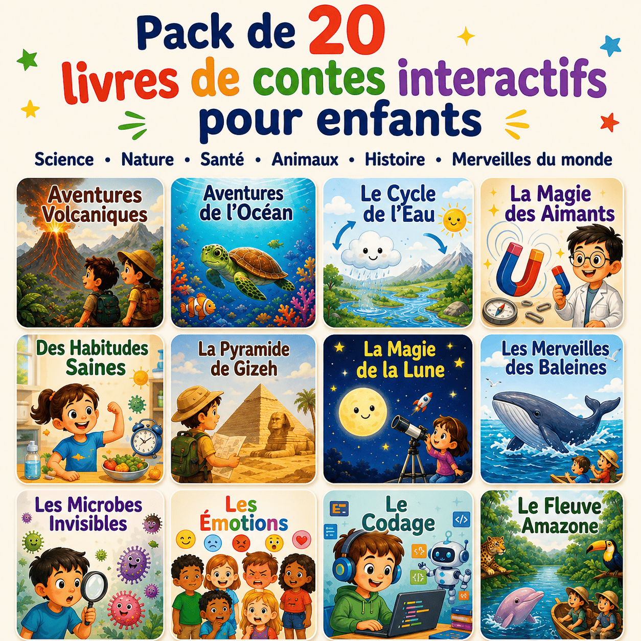 VACANCE :Pack de 20 livres de contes éducatifs pour enfants + Bonus (+10.000 pages de coloriages)