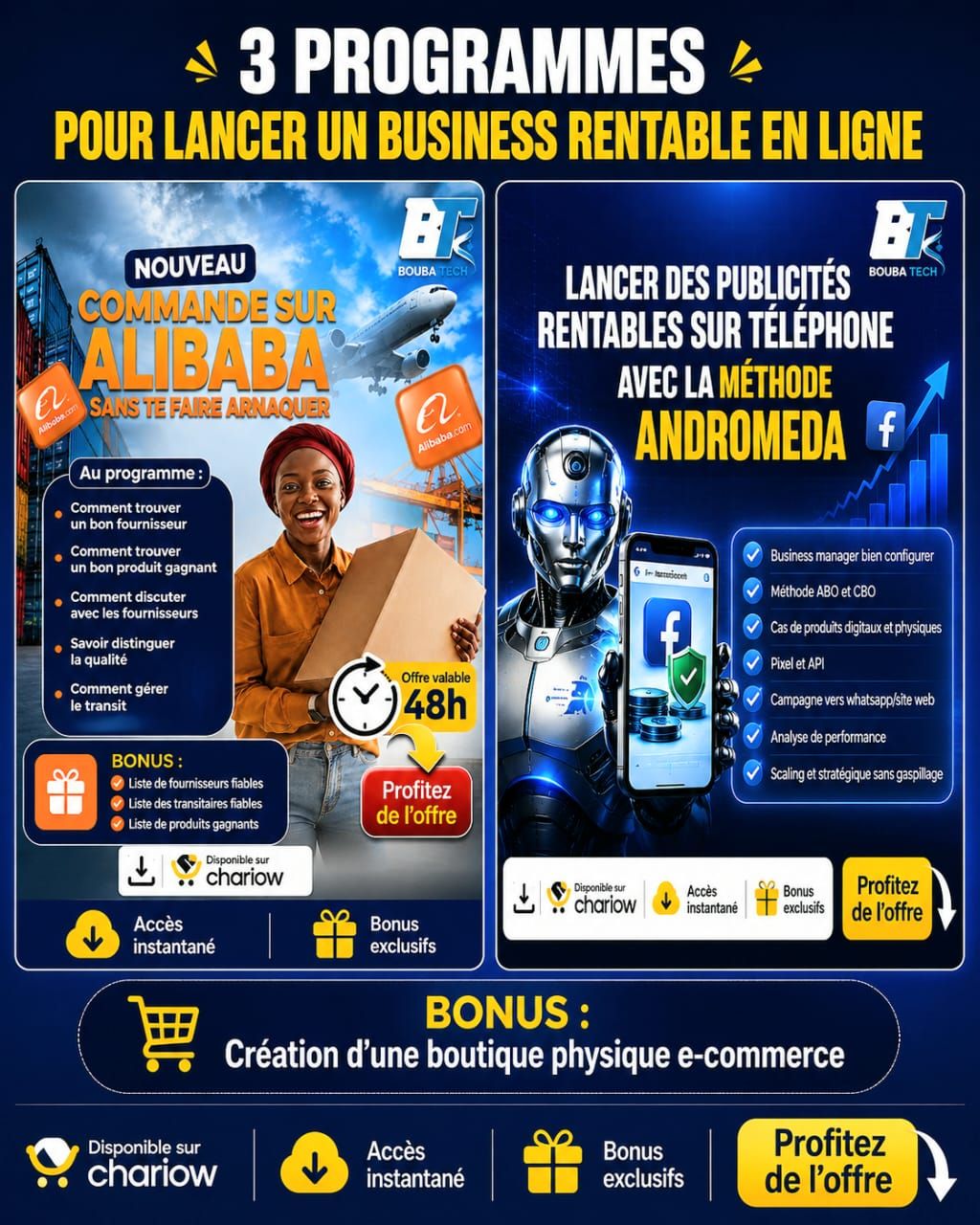 3 programmes pour lancer et développer votre business rentable en ligne.