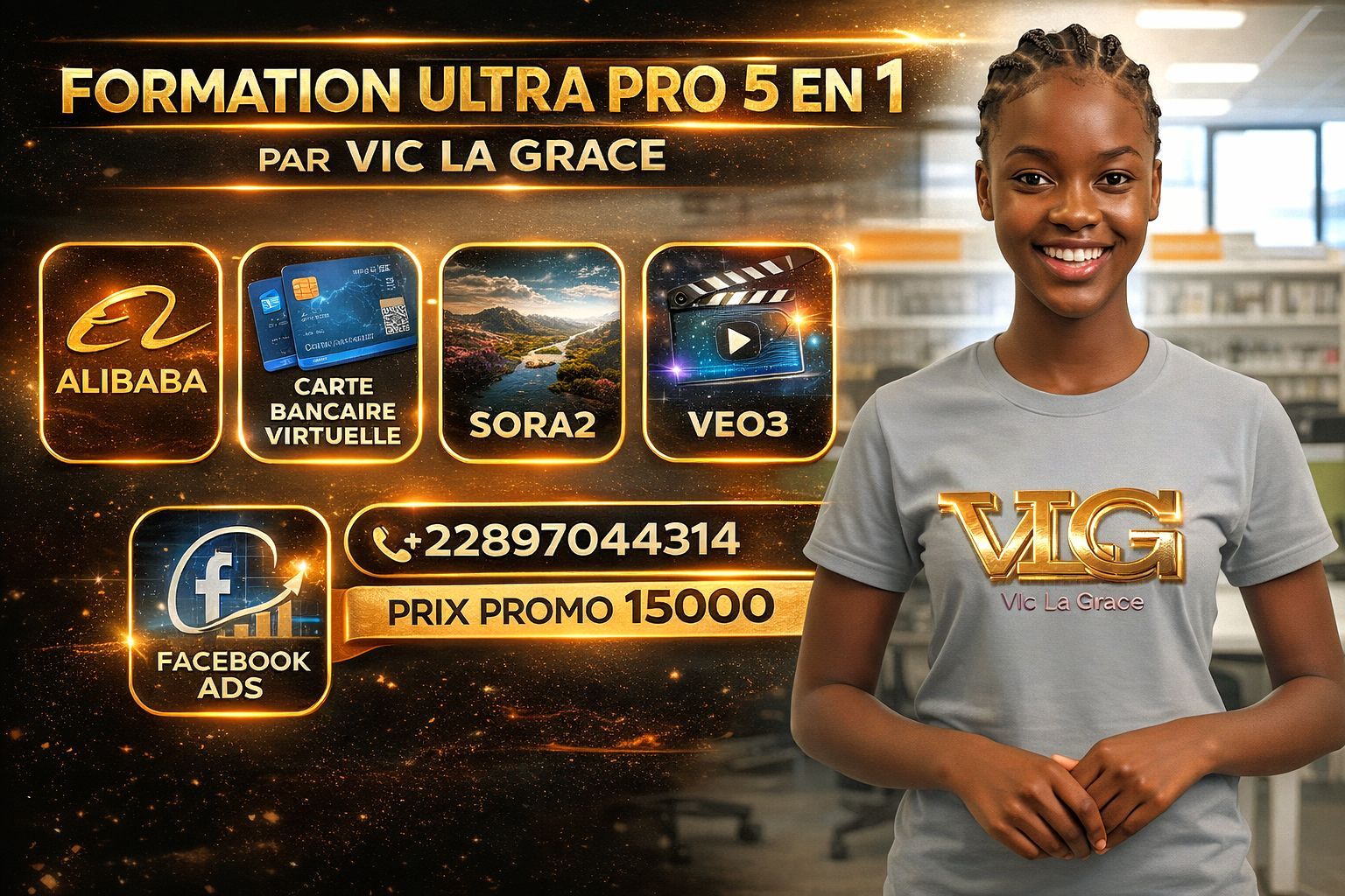 Formation 5 En 1 Ultra pro . Alibaba,Facebook ads, carte bancaire virtuelle,sora 2 veo3