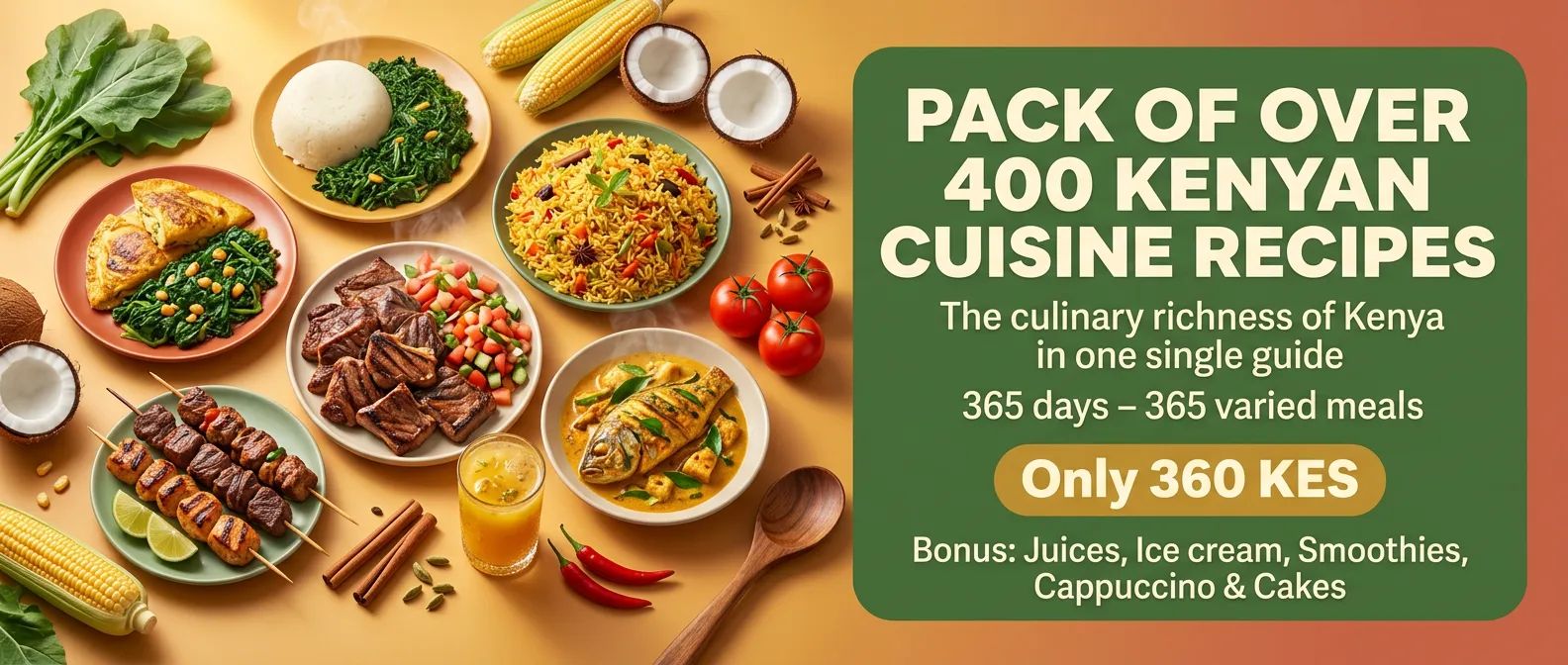 Pack of Over 400 Kenyan Cuisine Recipes — 365-Day Meal Program