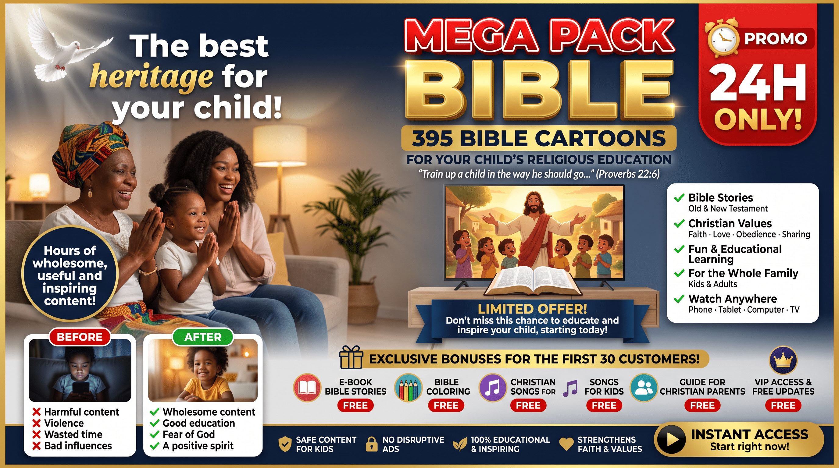 PACK OF 395+ BIBLE CARTOONS, FILMS & QUIZZES. DOWNLOAD ONCE. ZERO DATA AFTER THAT. THEIRS FOREVER.