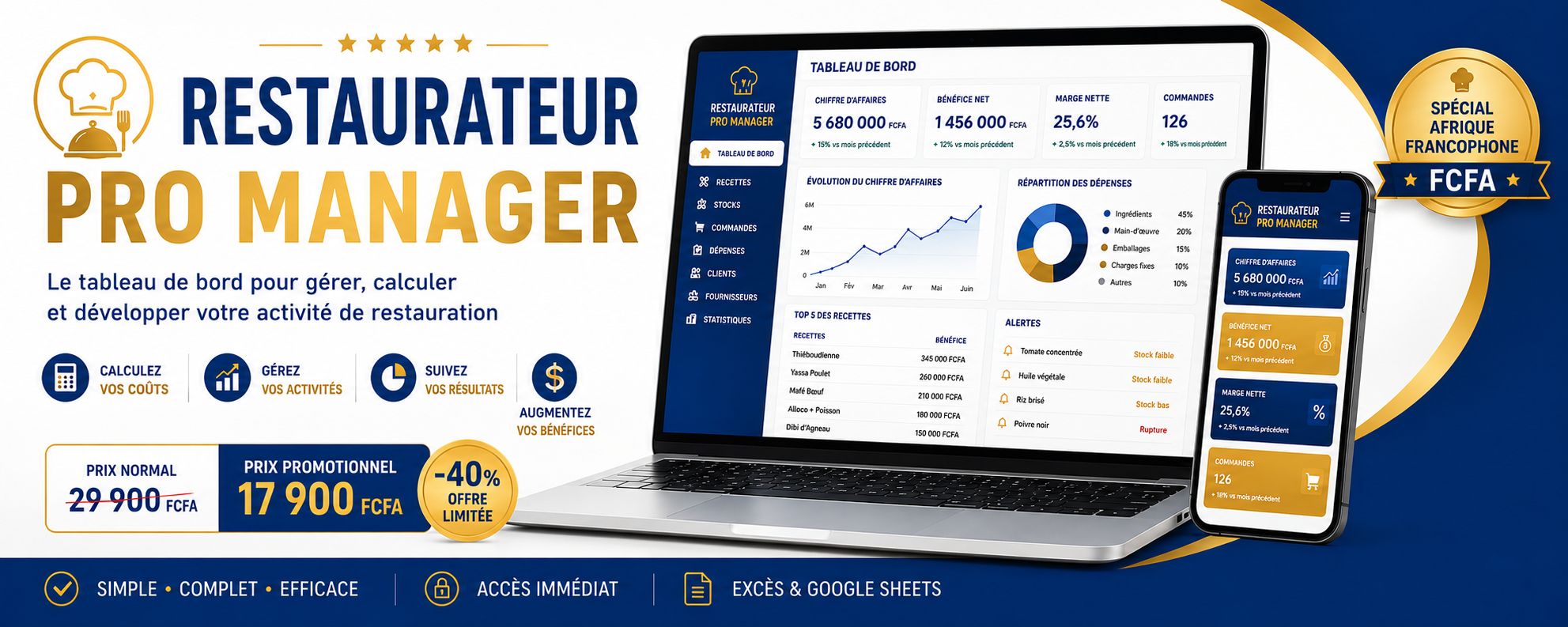 Restaurateur Pro Manager™- Calculateur de Coûts et Prix de Vente pour Restaurants