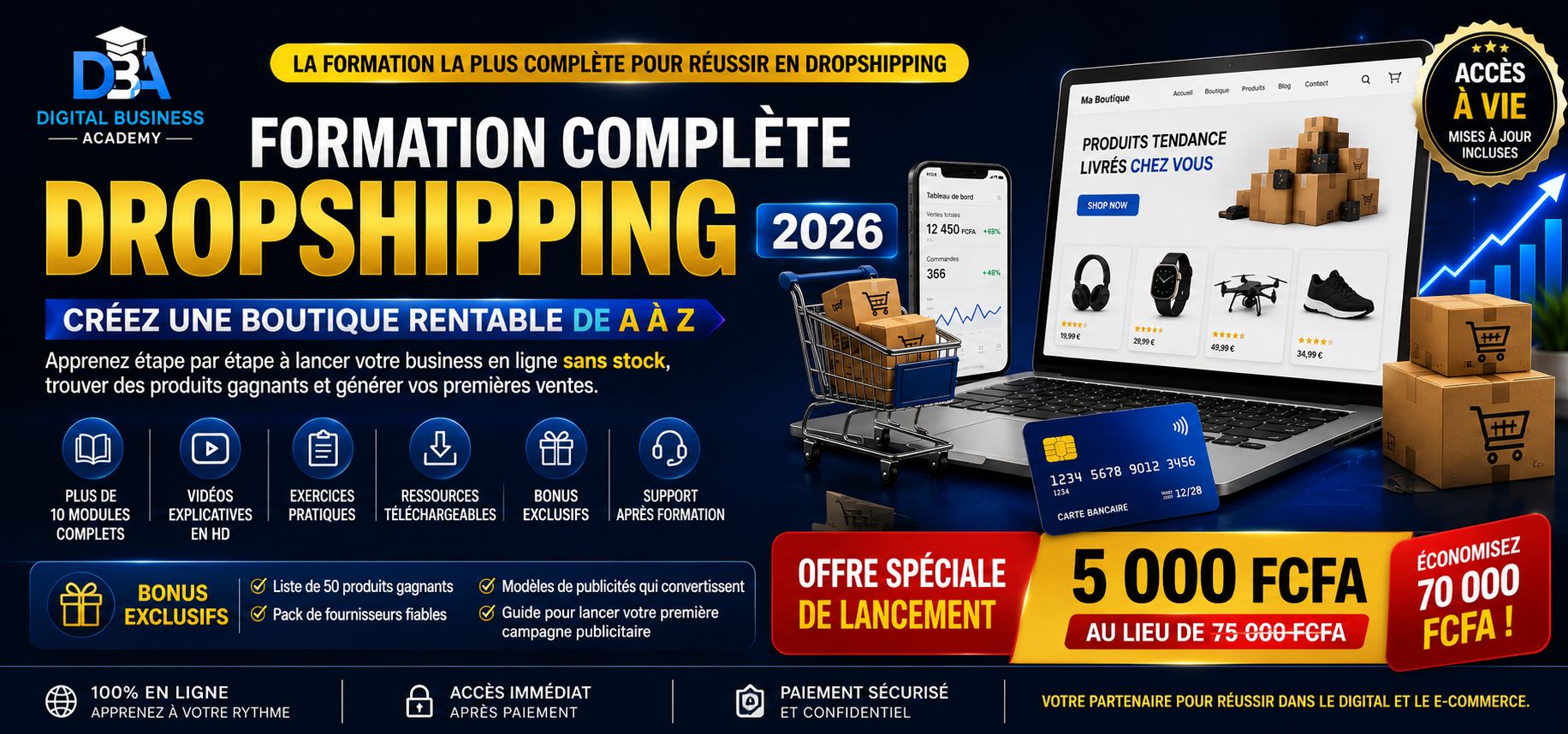 Formation Complète Dropshipping 2026 – Créez une Boutique Rentable de A à Z
