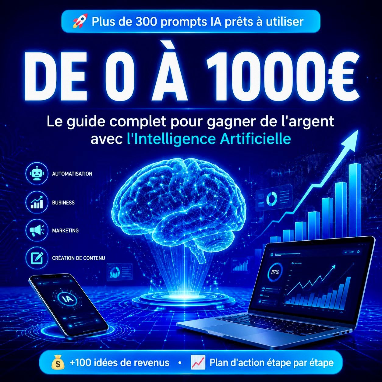 De 0 à 1000€ – Le guide complet pour gagner de l'argent avec l'Intelligence Artificielle