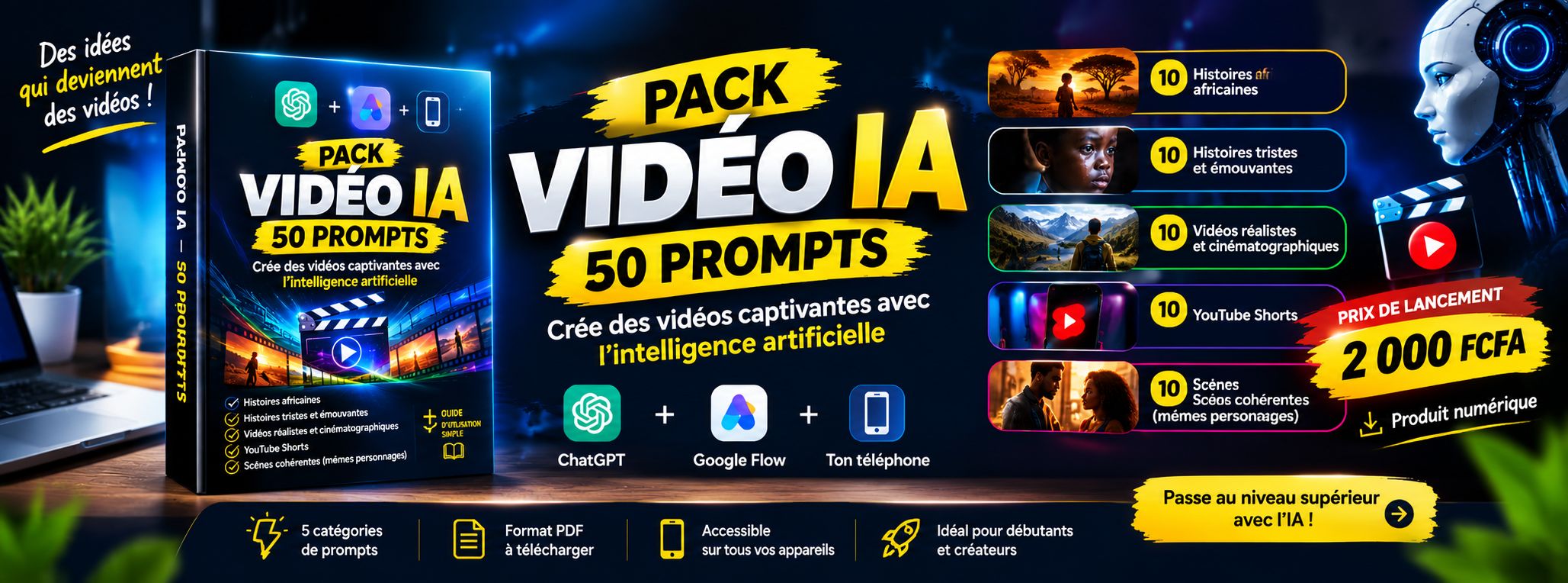 PACK VIDÉO IA — 50 PROMPTS
