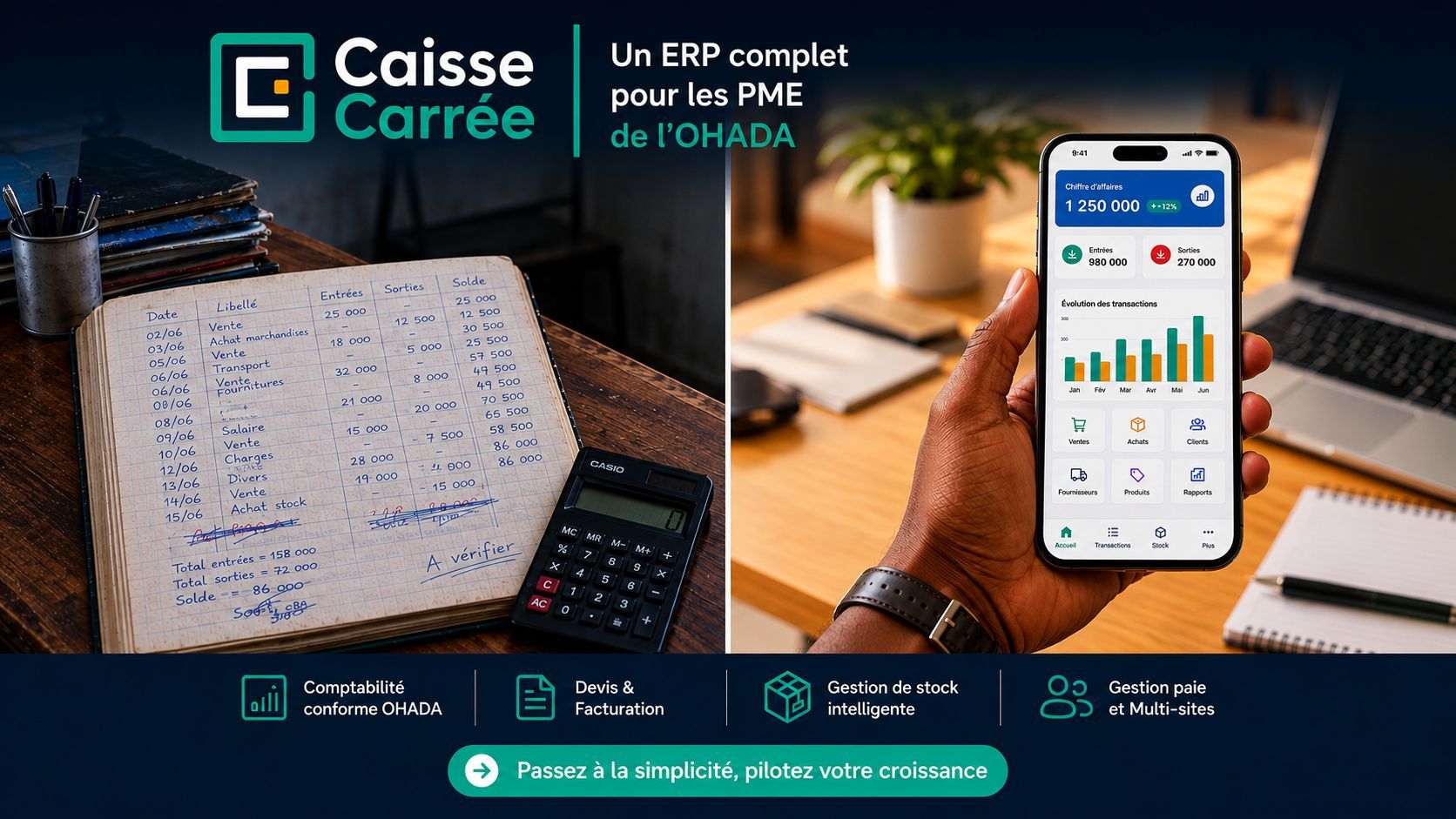 Caisse Carrée — Gérez vos ventes et votre stock à vie, sans abonnement