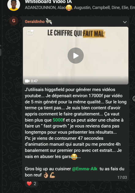 Message d'un membre du groupe